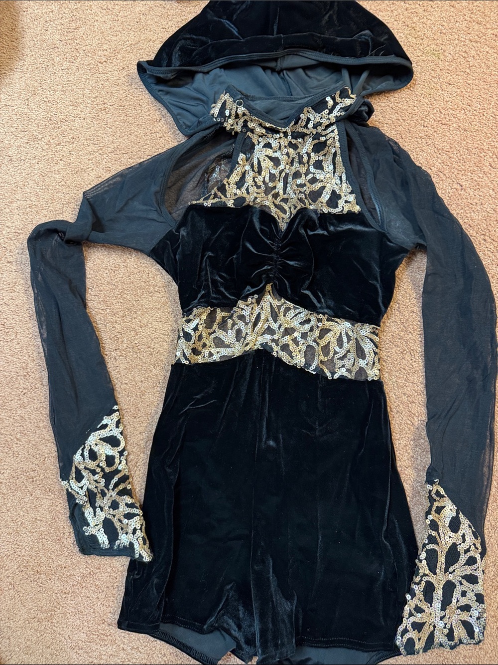 Black Velvet Hooded Sequin Accent romper